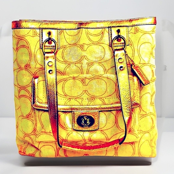 Coach Penelope Metallic Gold Linen Tote - Picture 2 of 4